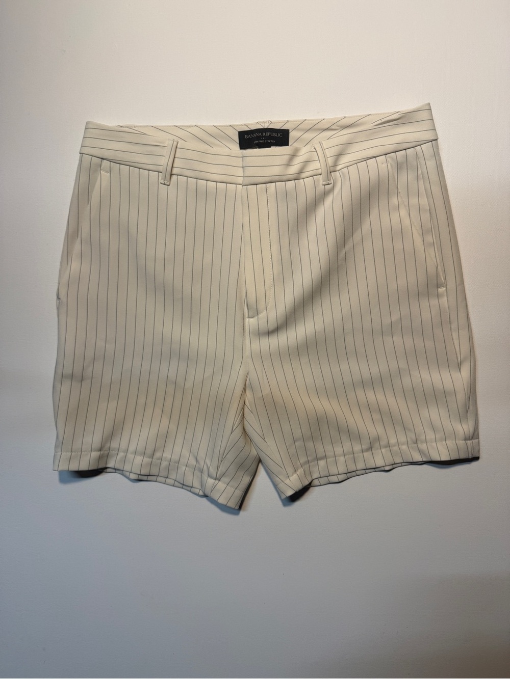 Banana Republic Cream Shorts with Thin Navy Pinstripes